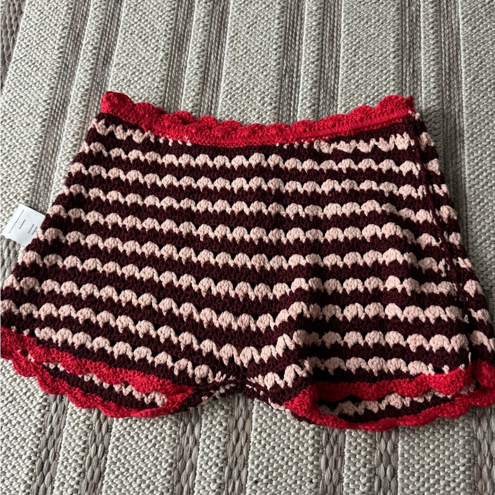 Crochet Stripe Sleep Shorts - Red, Pink, Burgundy
